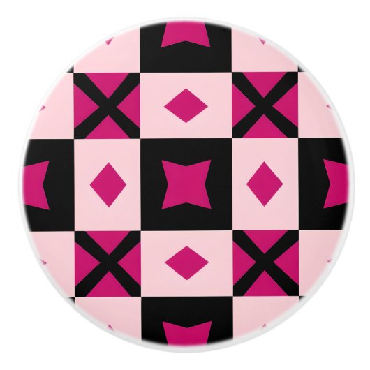 Pink 3 tone checkered door pull keramikknauf (Vorderseite)
