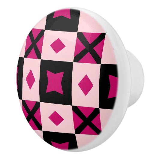 Pink 3 tone checkered door pull keramikknauf (Rechts)
