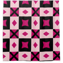 Pink 3 tone checkered shower curtain duschvorhang