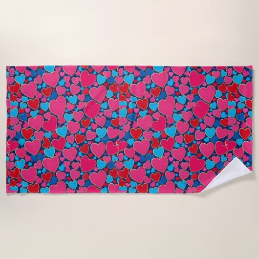 PInk 3d Herzen Strandtuch (Vorderseite)