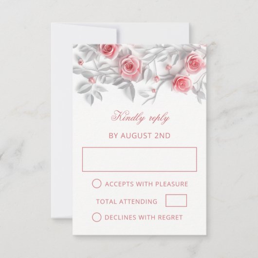 Pink 3D Roses Wedding RSVP Karte (Vorderseite)
