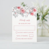 Pink 3D Roses Wedding RSVP Karte (Stehend Vorderseite)