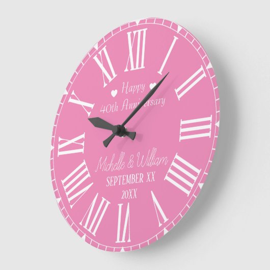 Pink 40. Hochzeitstag Personalisiert Große Wanduhr (Winkel)