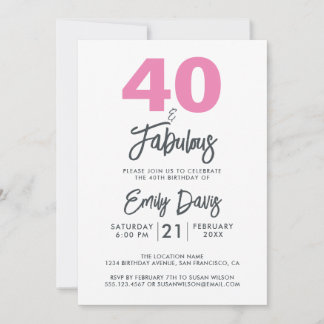 Pink 40 und Fabulous | 40. Geburtstag Party Einladung