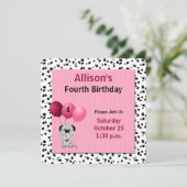 Pink 4. Geburtstag Party Dalmatiner Thema Einladung (Stehend Vorderseite)