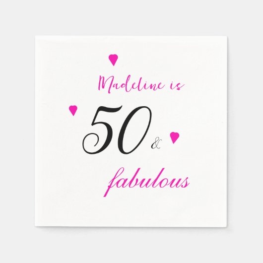 Pink 50 fabelhafte Herzen Typografie 50. Geburtsta Serviette (Vorderseite)