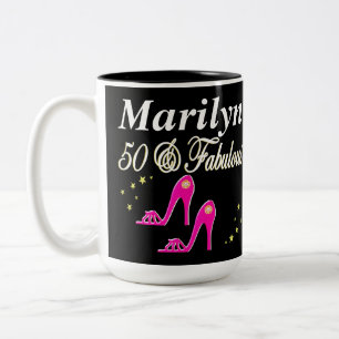 PINK 50 & FABULOUS PERSONALISIERTES MUG ZWEIFARBIGE TASSE