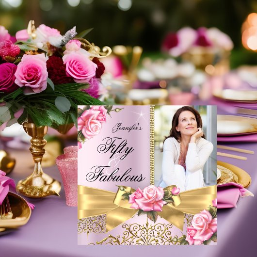 Pink 50 Fantastisches Foto Gold Rose Bow Geburtsta Einladung