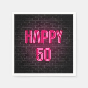 Pink 50. Geburtstag Neon Schild auf Ziegelwand Serviette