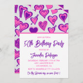 Pink 50. Geburtstagseinladungen Glam Heart Einladung (Vorne/Hinten)