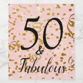 Pink 50 und fabelhaft mit Gold Confetti Weinetikett (Einzelnes Label)