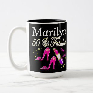 PINK 50 UND FABULOUS PERSONALISIERTES MUG ZWEIFARBIGE TASSE