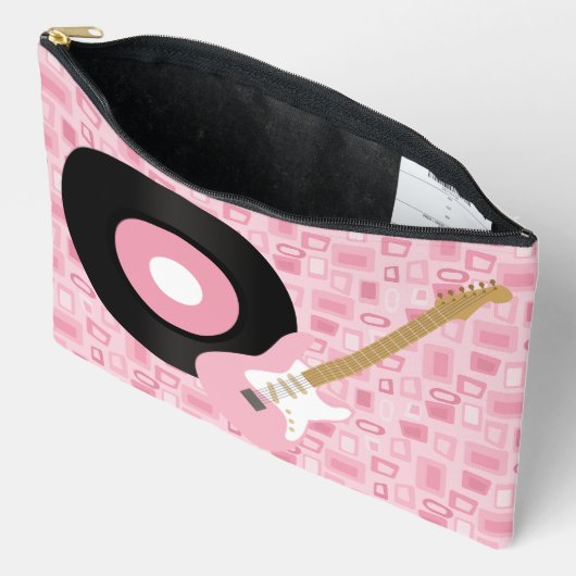 PINK 50er THEME 45 RECORD AND ELECTRIC GUITAR Zubehörtasche (Offen)