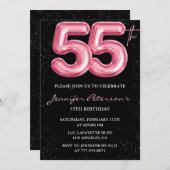 Pink 55. Geburtstag Einladungen Balloon Glam Black (Vorne/Hinten)