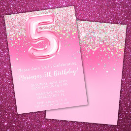 Pink 5. Geburtstag Einladung Girly Pink Glitzer