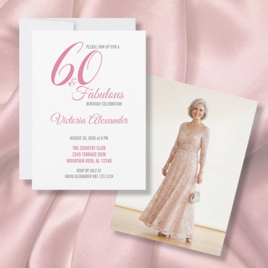 Pink 60 and Fabulous Elegant Script Birthday Einladung