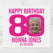 Pink, 80. Geburtstag, benutzerdefiniertes Foto Bierflaschenetikett (Einzelnes Label)