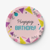 Pink 80er Pattern Birthday Pappteller (Vorderseite)