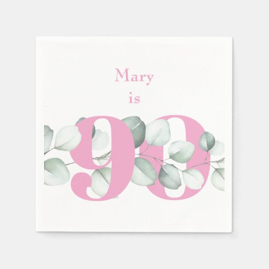 Pink 90. Geburtstag Personalisiert Cocktail Napkin Serviette (Vorderseite)
