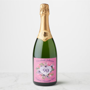 Pink 90. Geburtstag Sparkling Weinflasche Etikett