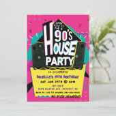 Pink 90er-Jahre-Haus-Party Einladung (Stehend Vorderseite)