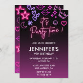 Pink 9. Geburtstag Einladungen für ihre Kinder Neo (Vorne/Hinten)