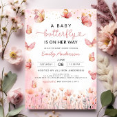 Pink A Baby Butterfly ist auf ihrem Weg Girl Dusch Einladung