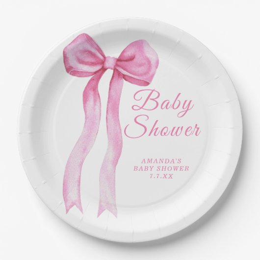 Pink a Bow Girl Babydusche Pappteller (Vorderseite)