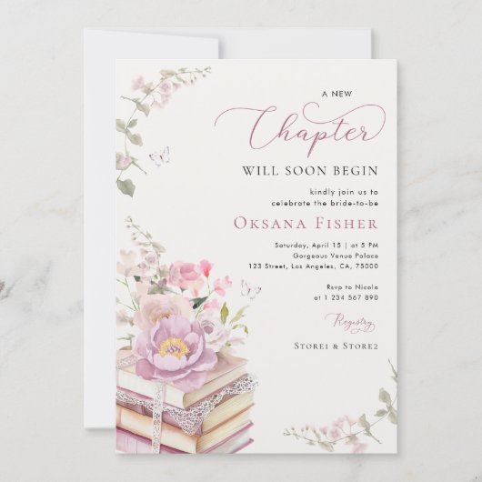 Pink a New Chapter fängt Book Theme Brautparty an Einladung (Vorderseite)