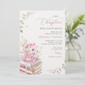 Pink a New Chapter fängt Book Theme Brautparty an Einladung (Stehend Vorderseite)