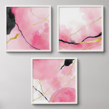 Pink Abstract Art Set Peel and Stick Photo Tile