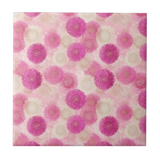 Pink Abstract Floral Lace Circle Pattern Fliese (Vorderseite)