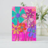 Pink Abstract Flowers Dankeskarte (Stehend Vorderseite)