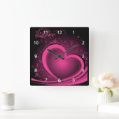 Pink Abstract Heart Clock Quadratische Wanduhr (Zuhause)