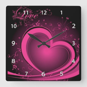 Pink Abstract Heart Clock Quadratische Wanduhr