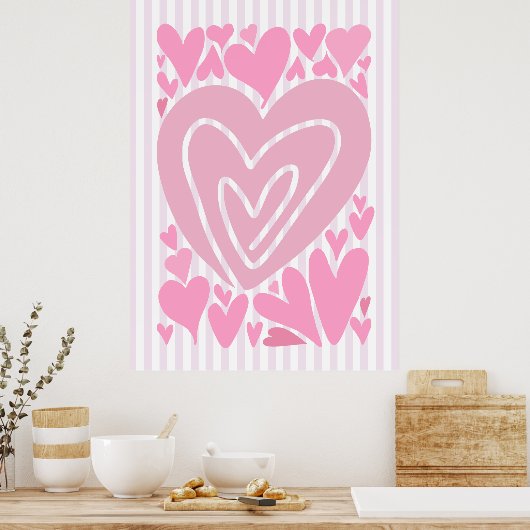 Pink Abstract Hearts Poster (Küche)