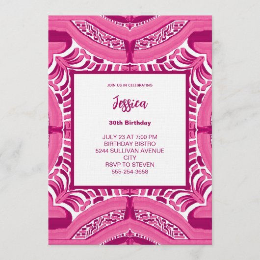 Pink Abstract Pattern Birthday Invitation Einladung (Vorderseite)