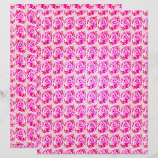 Pink Abstract Roses Scrapbook Paper 2-Sided Page (Vorne/Hinten)