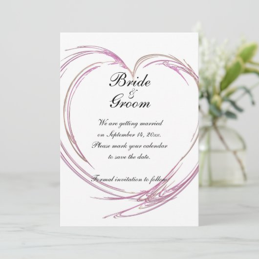 Pink Abstrakt Heart Wedding Save the Date (Stehend Vorderseite)