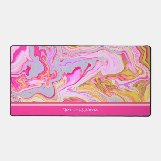 Pink Abstrakt Playful Marmordesign Name Schreibtischunterlage (Vorderseite)
