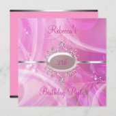 Pink Abstrakt Silver Jewel 21. Elegant Geburtstag Einladung (Vorne/Hinten)