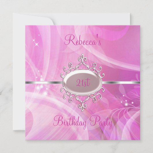 Pink Abstrakt Silver Jewel 21. Elegant Geburtstag Einladung (Vorderseite)