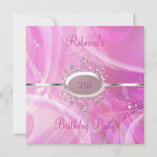 Pink Abstrakt Silver Jewel 21. Elegant Geburtstag Einladung