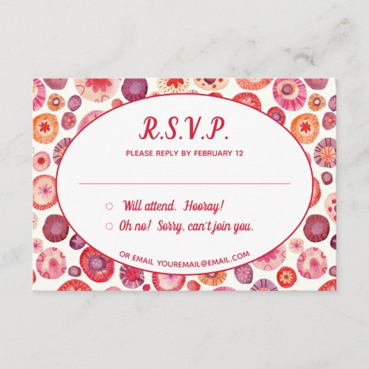 Pink Abstraktes Muster Hochzeit RSVP Begleitkarte (Vorderseite)
