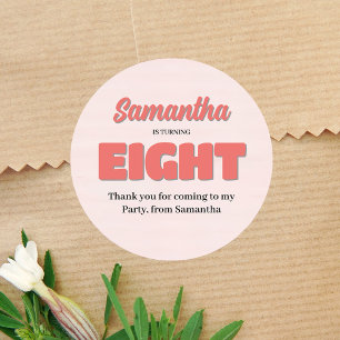 Pink Achte GeburtstagsGirl Party Floral Runder Aufkleber