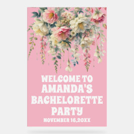 Pink Acrylic Floral Bachelorette Begrüßungszeichen Acrylschild