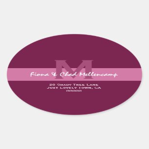 Pink ad Berry Modern Wedding Address L006 Ovaler Aufkleber