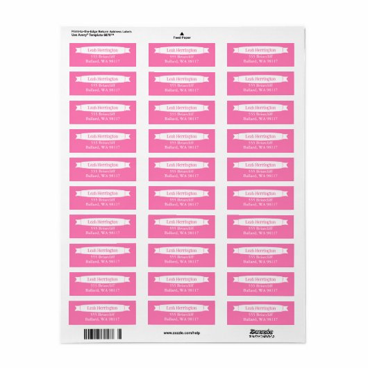 Pink Address Label with Decorative Banner (Vorne)
