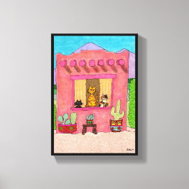 Pink Adobe House Niedlich Cats Taos Wüste Südweste Leinwanddruck
