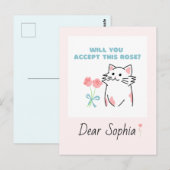 Pink Adorable Cat&Rose Postkarte (Vorne/Hinten)